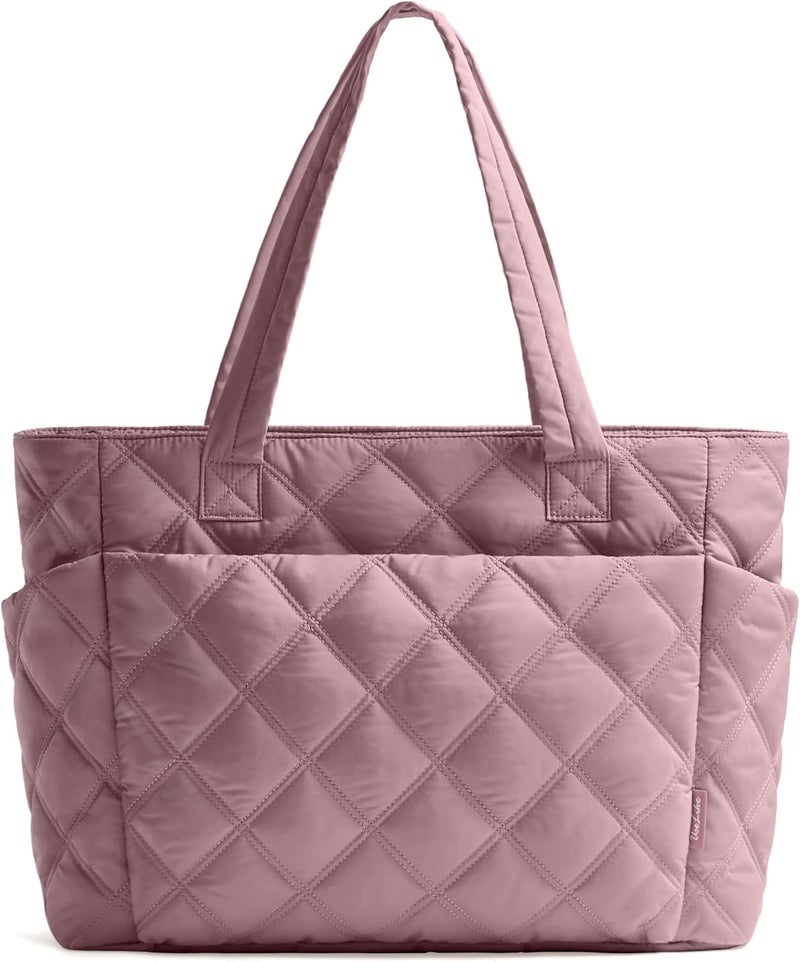 Uselike Tote Bag for Women, Lightweight Puffer Tote Work Bags with Compartments for Travel, Quilted Shoulder Bag with Zipper - Image 1
